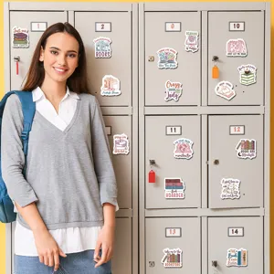 Cute book lover decorative magnets for lockers and refrigerators, aesthetic reading stickers set.