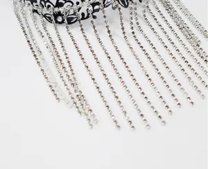 Exquisite silver metal masquerade mask detail featuring sparkling rhinestone tassels.