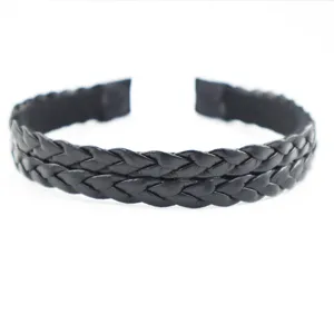 Black braided faux leather headband, minimalist daily hair hoop for stylish women accessories.