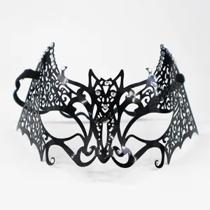 Black metal filigree masquerade mask with sparkling rhinestones for party and Halloween events