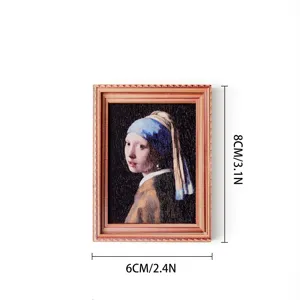 Vintage houten fotolijst koelkastmagneet met klassiek kunst schilderij ontwerp compact.