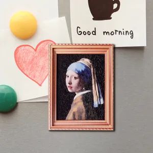Houten magnetische retro fotolijst koelkastmagneet, klassieke kunstschilderij koelkaststicker.