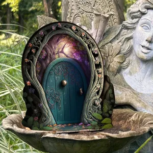 Houten elfjes deur sprookje voor buiten tuindecoratie ornament paddestoel huisje