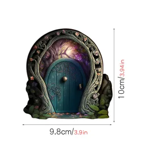 Sprookjes houten deur ornament miniatuur tuin micro landschap decoratie 9.8x10cm