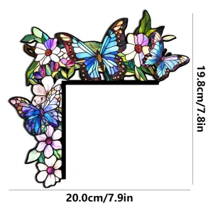 Adesivo angolare per porta in legno con farfalle e fiori colorati per decorazione dettaglio.