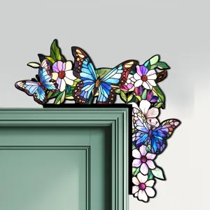 Decorazione angolo telaio porta farfalla stile vetrate, adesivo angolare dettagliato.