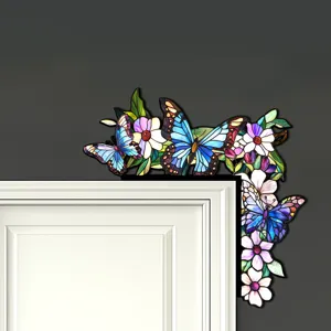 Adesivo per Angolo della Porta in Legno Stile Vetro Colorato Farfalla Fiore Decor