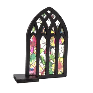 Gothic arched stained glass wooden desktop ornament window home decor translucent pendant
