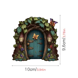 Sprookjes miniatuur houten boom deur tuindecoratie met schattige vlinder en lantaarns details