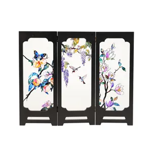 Tabletop decorative folding screen, vintage style relief glass floral panel ornament