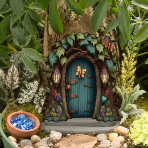 Sprookjes tuin deur miniatuur houten boom stam decor buiten ornament micro landschap