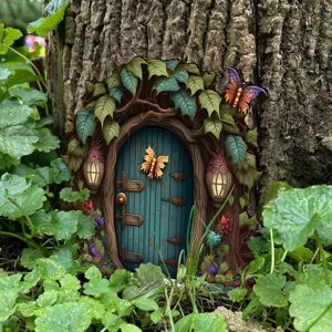 Elfen tuin deur buiten boom decoratie miniatuur hars handwerk voor erf landschap