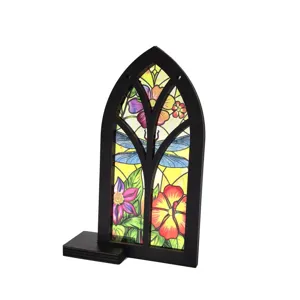 Gothic Stained Glass Window Wooden Ornament Desktop Decor Floral Dragonfly Home Decor