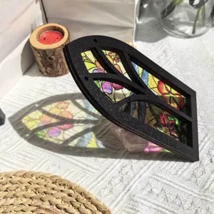 Stained glass wooden window decor ornament for home wall hanging and desktop display detail view.