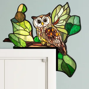 Adesivo per angolo porta gufo in vetro colorato decorativo acrilico per decorazione casa