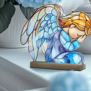 Stained glass style acrylic praying angel desktop ornament home decor gift figurine