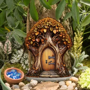 Sprookjes Houten Boomhut Deur Buiten Tuin Miniatuur Ornament Paddenstoel Decor