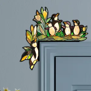 Adesivo angolare per porta pinguino in vetrata, accessorio decorativo per la casa.