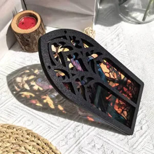 Wooden stained glass window hanging decor home tabletop ornament gothic aesthetic craft piece