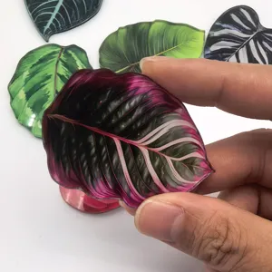 Sticker aimanté pour réfrigérateur en acrylique motif feuille de plante tropicale.