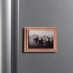 Vintage miniatuur kunst schilderij koelkastmagneet, retro houten fotolijst magnetische sticker.