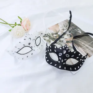 Maschera da ballo in maschera veneziana strass cristallo smerigliato corona set nero bianco