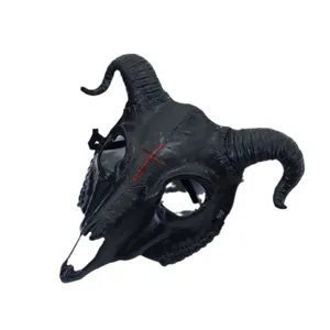 Halloween black goat skull mask demonic horned mask for creepy masquerade party cosplay costume props