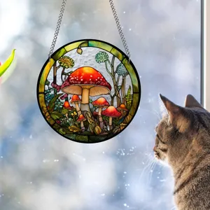 Acrylic Stained Glass Mushroom Window Hanging Suncatcher Home Decor Pendant Detail Display