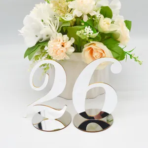 Acrylic table number 26 detail shot, wedding banquet decoration and restaurant table sign display.