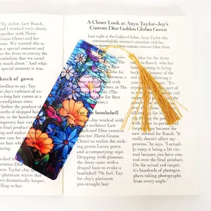 Colorful stained glass style acrylic bookmark with elegant golden tassel for books