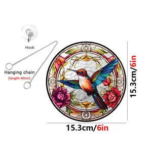 Acrylic stained glass hummingbird sun catcher window hanging with chain and hook decor.