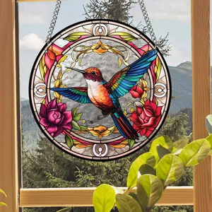 Acrylic hummingbird stained glass suncatcher window hanging home decor pendant ornament