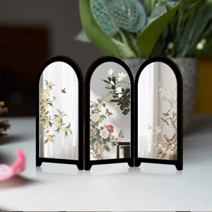 Miniature Chinese style desktop screen ornament detail showing exquisite floral art and arch frame.