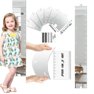 Acrylic mirror height growth chart wall sticker for kids room, 3D DIY scale decor wall mural.