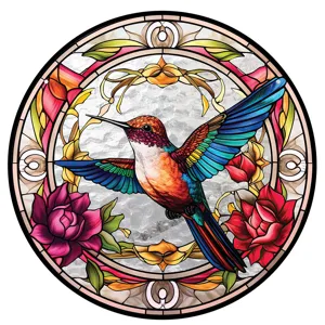 Acrylic Hummingbird Stained Glass Window Hanging Sun Catcher Floral Wall Decor Art