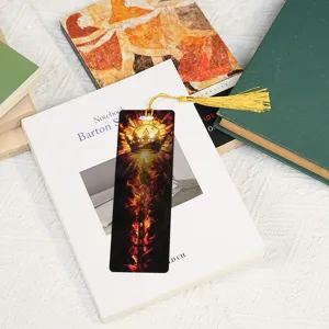 Detailed view of the 1mm acrylic luminous bookmark featuring dragon fire pattern and gold tassel.