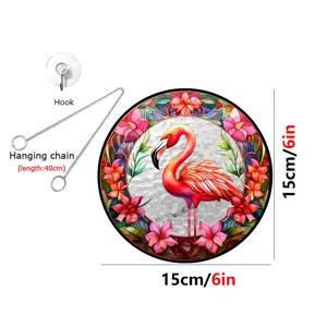 Acrylic Flamingo Sun Catcher Round Window Hanging with Chain 15cm Home Decor Ornament