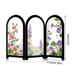 Tabletop mini three-panel mirror screen French style floral bird decorative ornament