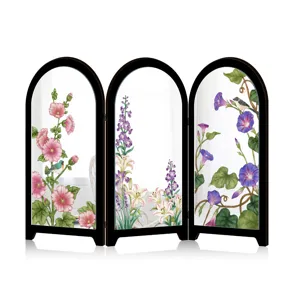 Detailed close-up view of the mini desktop folding screen showcasing exquisite floral and bird artwork.