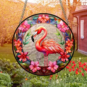 Stained glass flamingo suncatcher acrylic hanging window decoration for home garden artwork