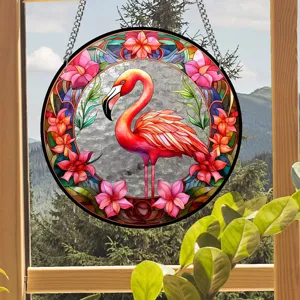 Acrylic flamingo stained glass suncatcher window hanging pendant for home room decor