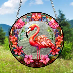 Acrylic flamingo stained glass sun catcher window hanging home decor pendant ornament.