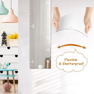 Acrylic mirror height growth chart for kids room, flexible shatterproof wall sticker decor.