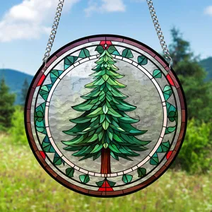 Stained glass pine tree suncatcher window hanging acrylic home decoration with chain