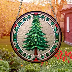Acrylic stained glass pine tree window hanging sun catcher for home garden wall decoration