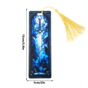 Acrylic stained glass bookmark with golden tassel fantasy sword design for reading book stationery