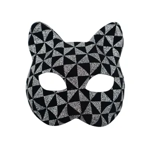 Zwart zilver glitter geometrisch kattenmasker voor Halloween feest maskerade en carnaval.