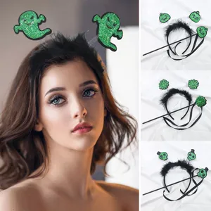 Juego de Diadema Negra de Halloween Con Varita Lentejuelas Brillantes Calabaza Calavera Telaraña Banda para Cabello Plumas Suaves Varita para Fiesta de Cumpleaños Actuación Accesorio Unisex