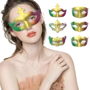 Carnaval half gezicht masker, verloop goud groen paars masquerade feest vermomming.