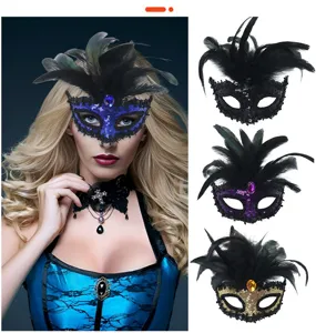 Mooi elegant masker van veren en pailletten kanten half gezicht dames feest kostuum